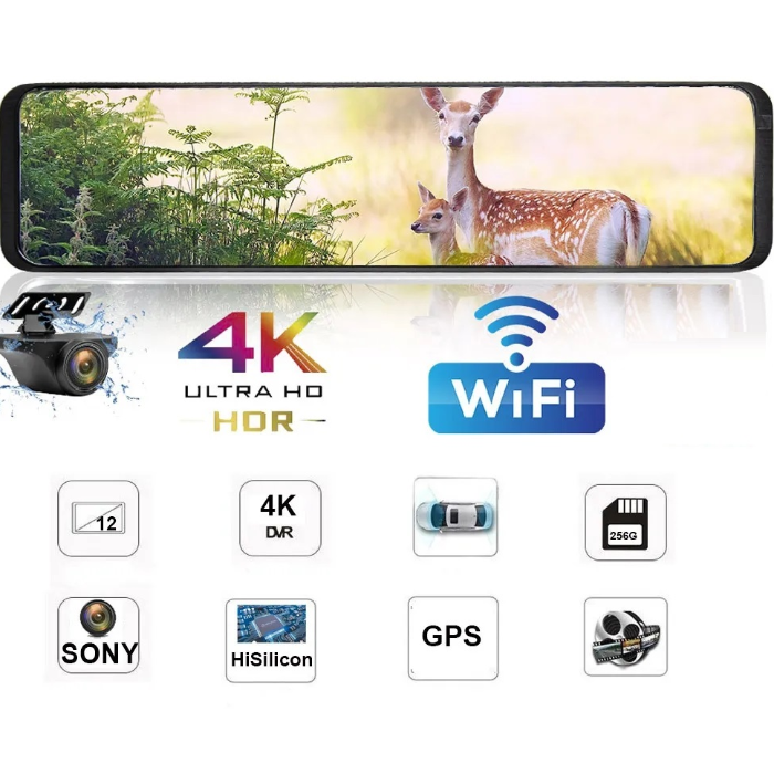 12 بوصة 4K 1080P واي في GPS صوت
